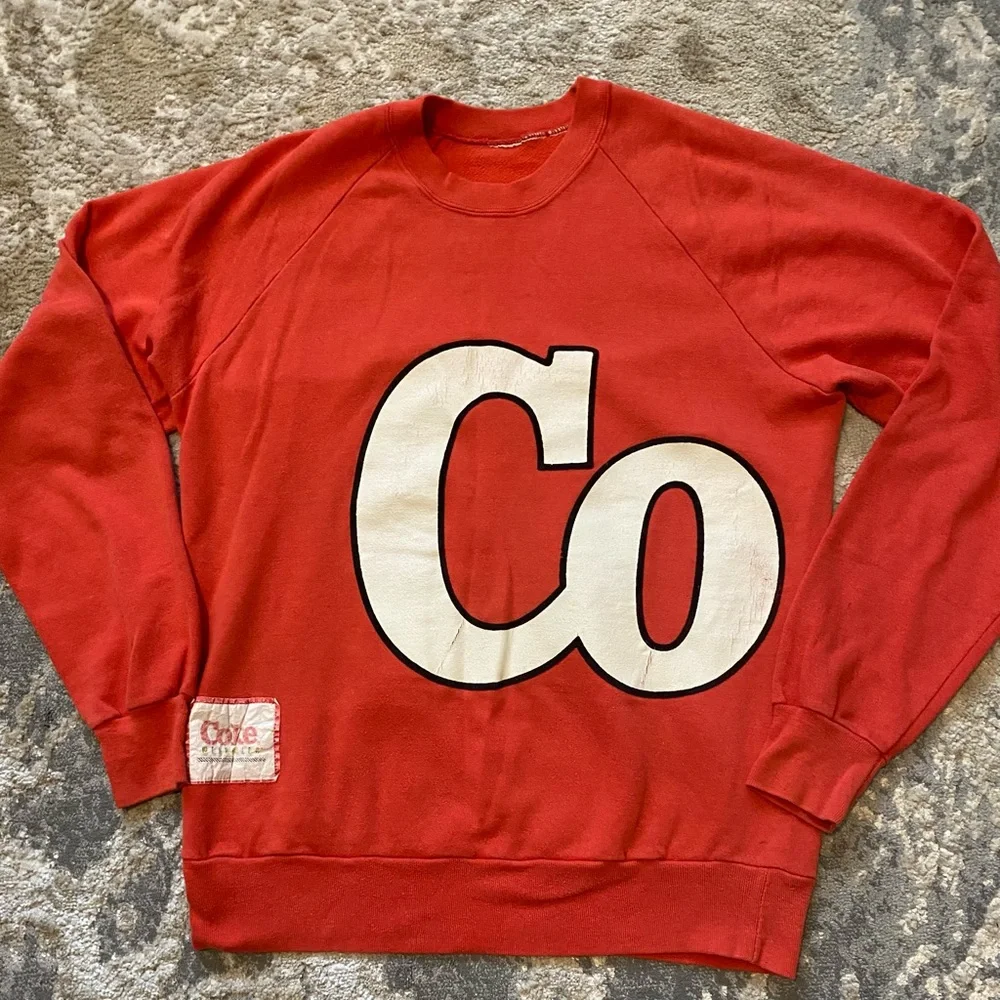 Vintage 80s Coke Wearables Coca Cola Red Crew Neck Sweatshirt Made In USA M - Picture 1 of 6